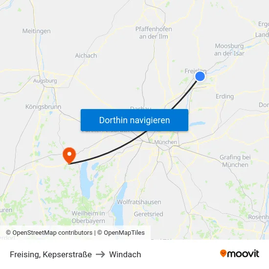 Freising, Kepserstraße to Windach map