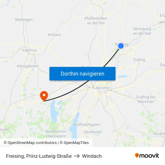 Freising, Prinz-Ludwig-Straße to Windach map