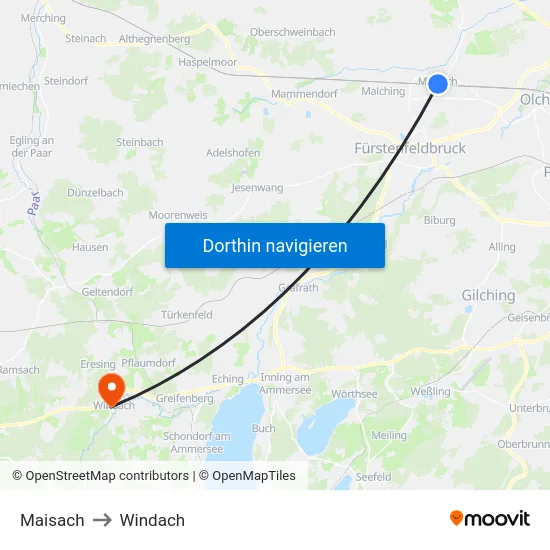Maisach to Windach map