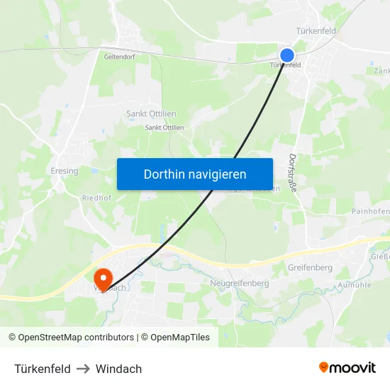 Türkenfeld to Windach map