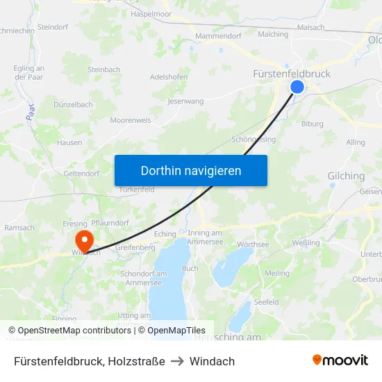 Fürstenfeldbruck, Holzstraße to Windach map