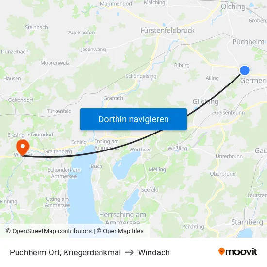 Puchheim Ort, Kriegerdenkmal to Windach map