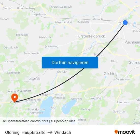 Olching, Hauptstraße to Windach map