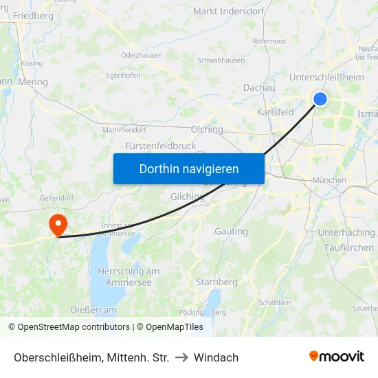 Oberschleißheim, Mittenh. Str. to Windach map