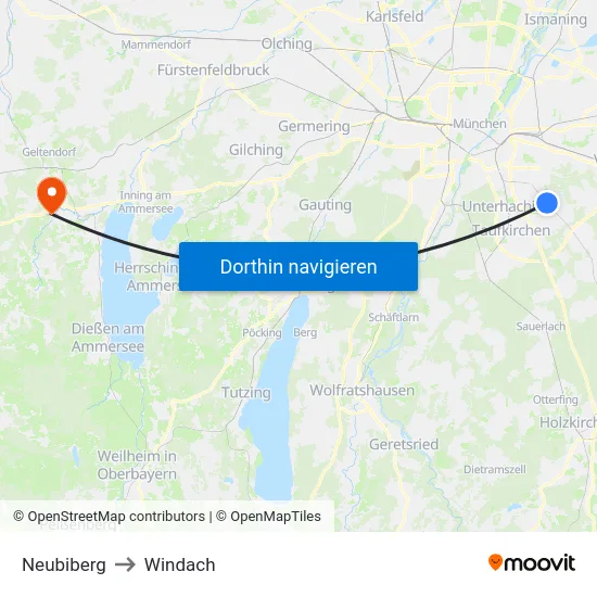 Neubiberg to Windach map