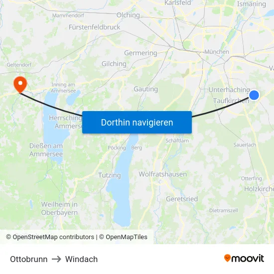 Ottobrunn to Windach map