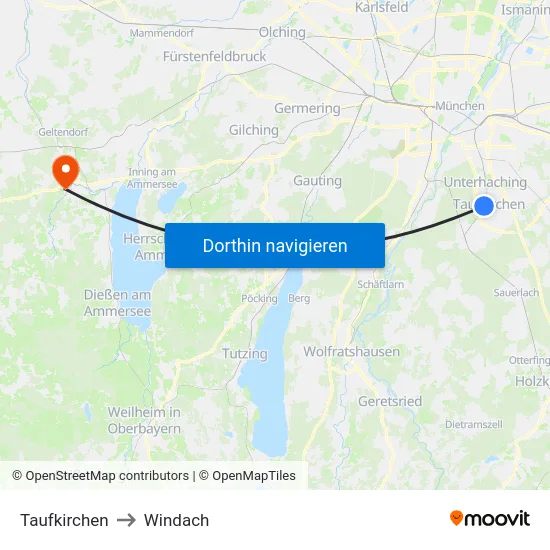 Taufkirchen to Windach map