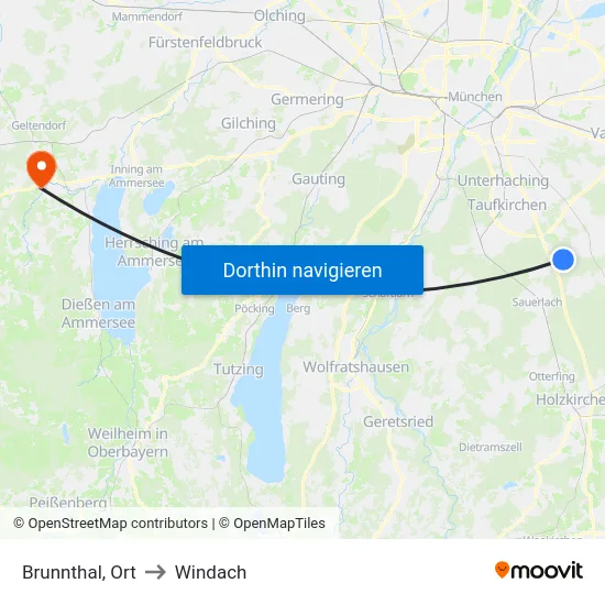 Brunnthal, Ort to Windach map