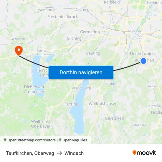 Taufkirchen, Oberweg to Windach map