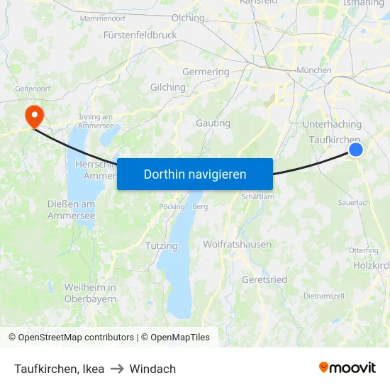 Taufkirchen, Ikea to Windach map