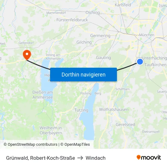 Grünwald, Robert-Koch-Straße to Windach map
