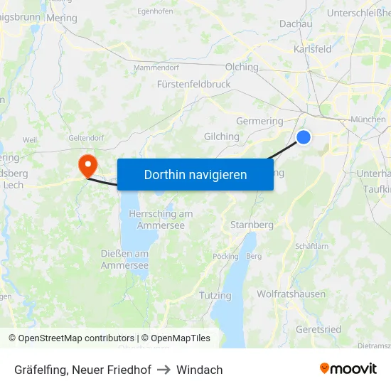 Gräfelfing, Neuer Friedhof to Windach map