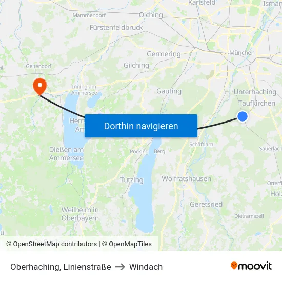 Oberhaching, Linienstraße to Windach map
