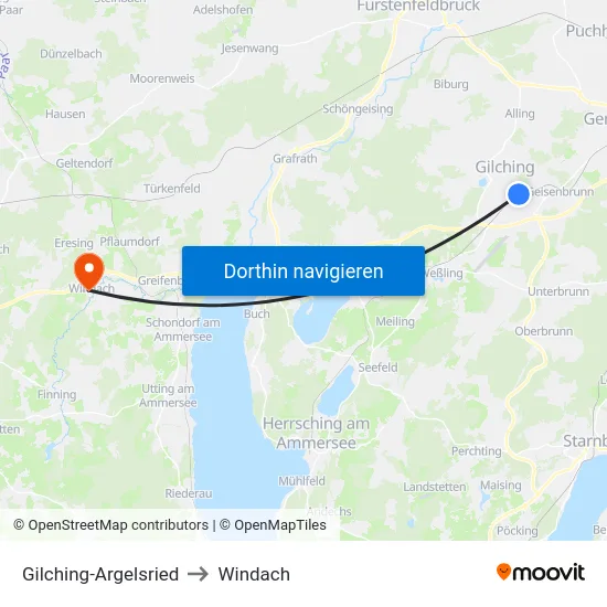 Gilching-Argelsried to Windach map