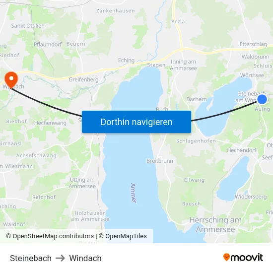 Steinebach to Windach map