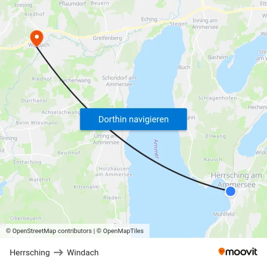 Herrsching to Windach map