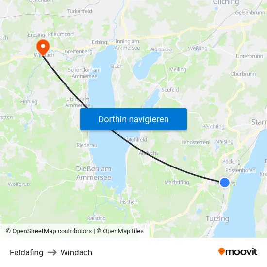 Feldafing to Windach map