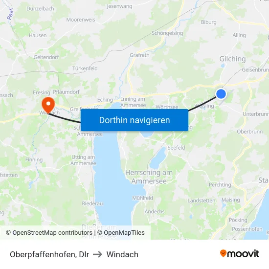 Oberpfaffenhofen, Dlr to Windach map