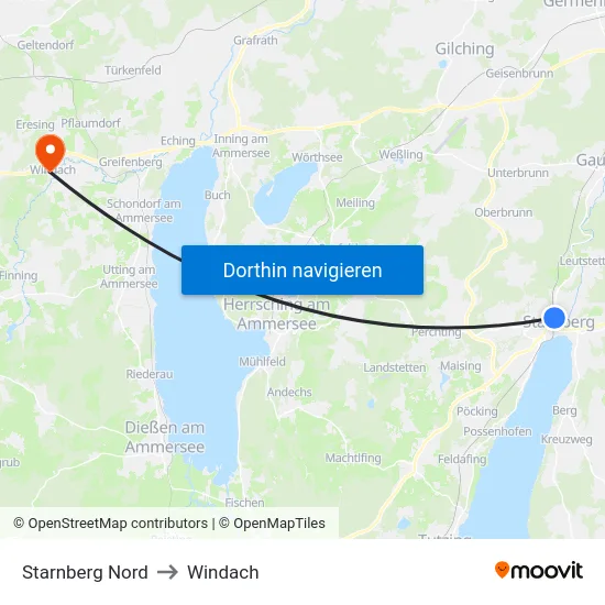 Starnberg Nord to Windach map