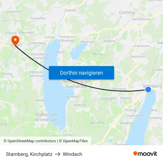 Starnberg, Kirchplatz to Windach map