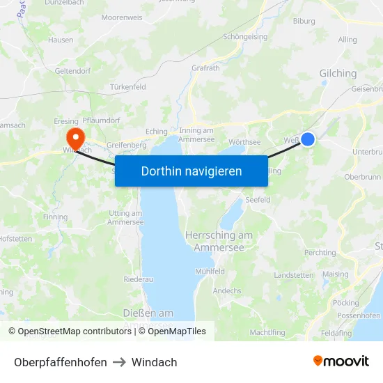 Oberpfaffenhofen to Windach map