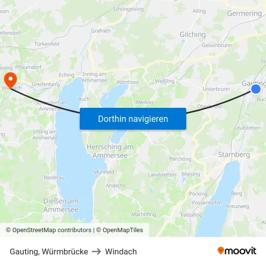 Gauting, Würmbrücke to Windach map