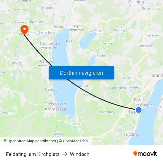 Feldafing, am Kirchplatz to Windach map