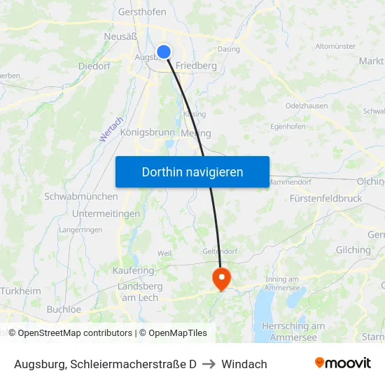 Augsburg, Schleiermacherstraße D to Windach map