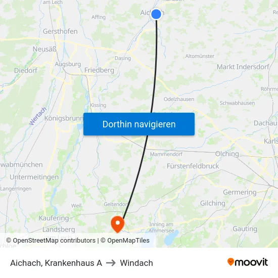 Aichach, Krankenhaus A to Windach map
