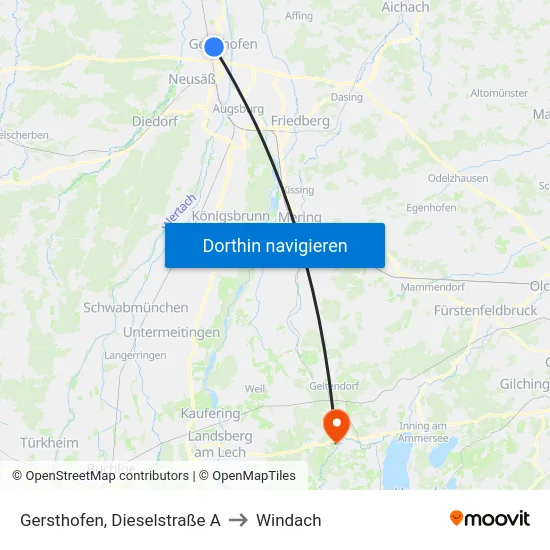 Gersthofen, Dieselstraße A to Windach map
