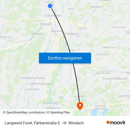 Langweid Foret, Färberstraße E to Windach map