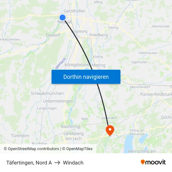 Täfertingen, Nord A to Windach map