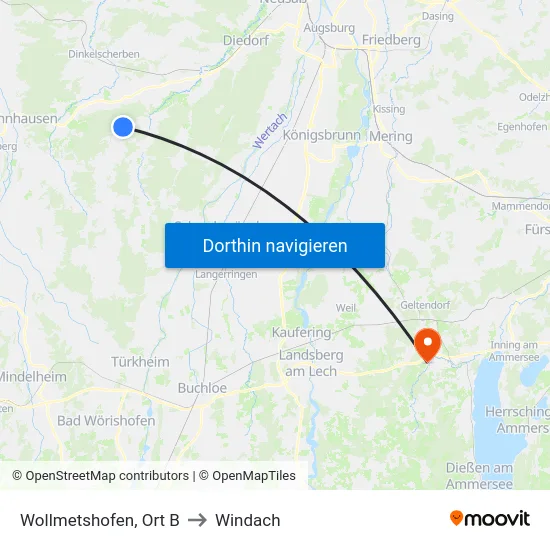 Wollmetshofen, Ort B to Windach map