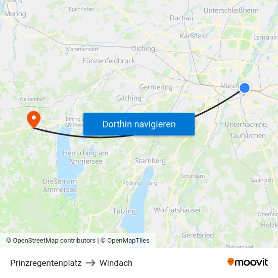 Prinzregentenplatz to Windach map