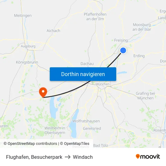 Flughafen, Besucherpark to Windach map