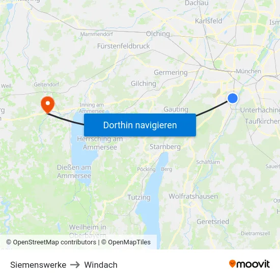 Siemenswerke to Windach map