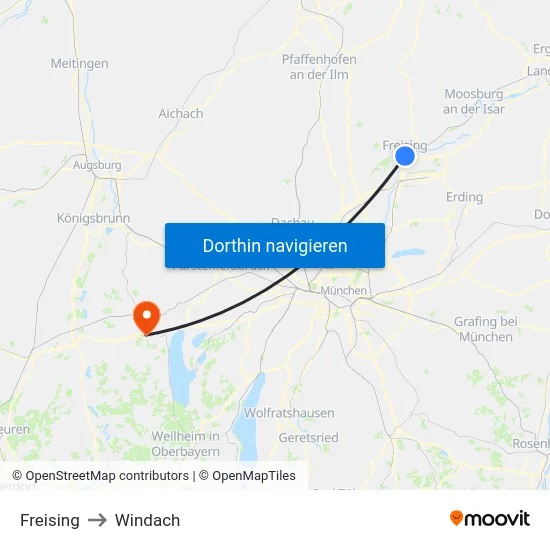 Freising to Windach map
