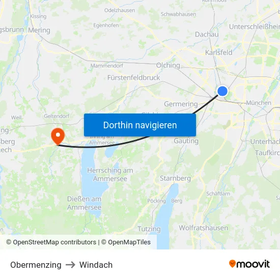 Obermenzing to Windach map