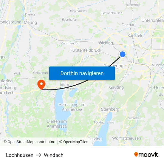 Lochhausen to Windach map