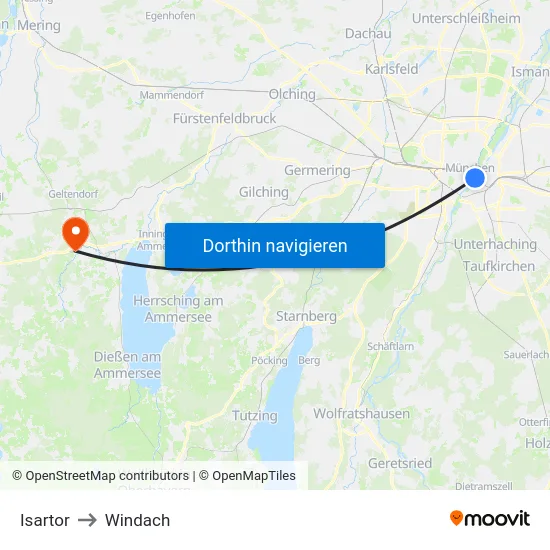 Isartor to Windach map