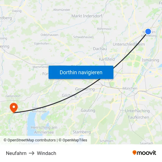 Neufahrn to Windach map