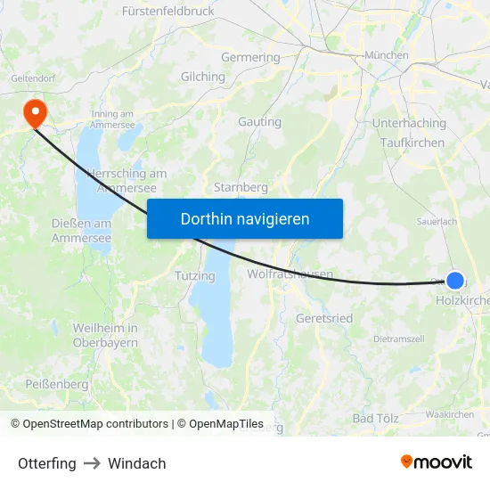 Otterfing to Windach map