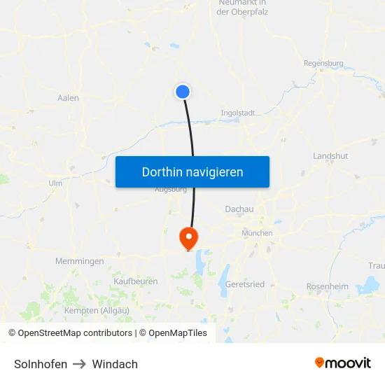 Solnhofen to Windach map
