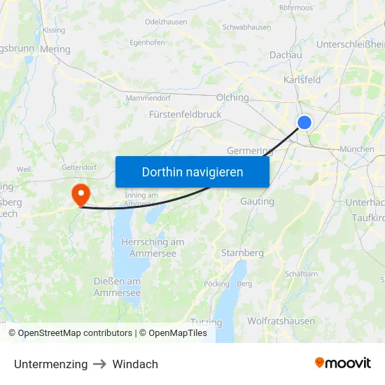 Untermenzing to Windach map