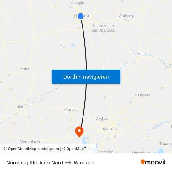 Nürnberg Klinikum Nord to Windach map