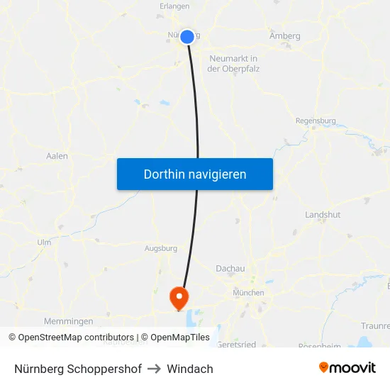 Nürnberg Schoppershof to Windach map
