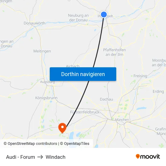 Audi - Forum to Windach map