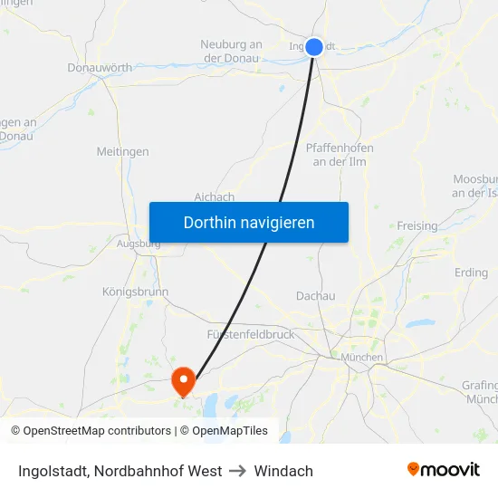 Ingolstadt, Nordbahnhof West to Windach map