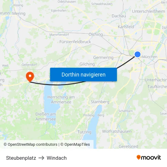 Steubenplatz to Windach map