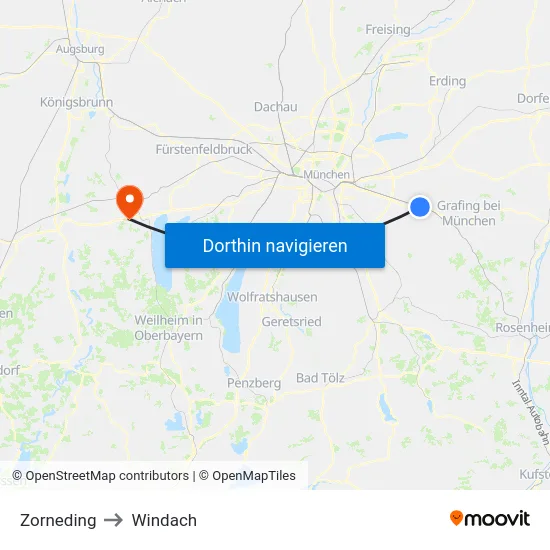 Zorneding to Windach map